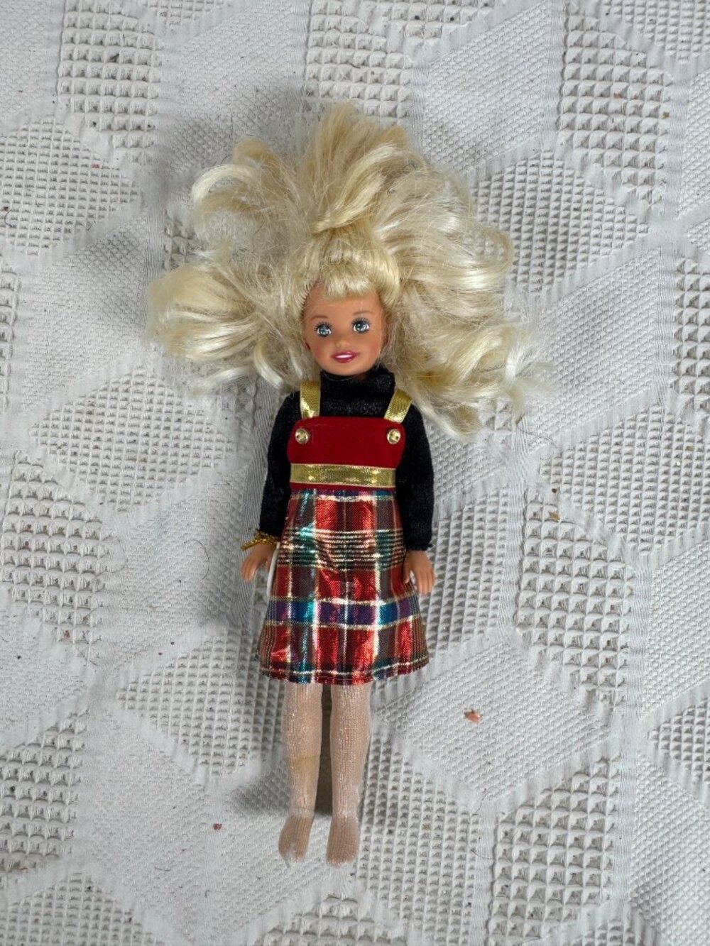 Vintage 1998 Stacie Sister of Barbie Doll Holiday Sister Plaid Dress Christmas